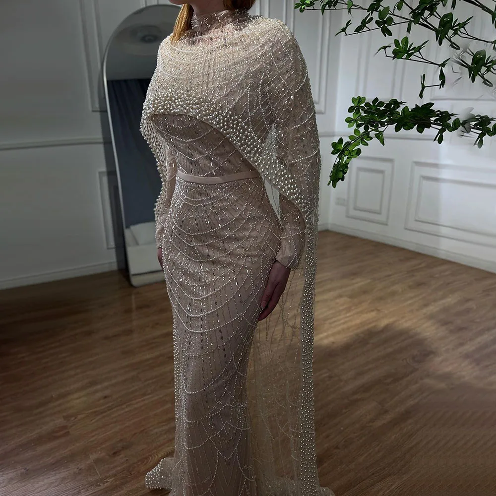 S9b77c46567884083b9bc0620212010372 Arabic Nude Mermaid Long Cape Sleeves Luxury Evening Dresses Gowns For Women Wedding Party Mallzona