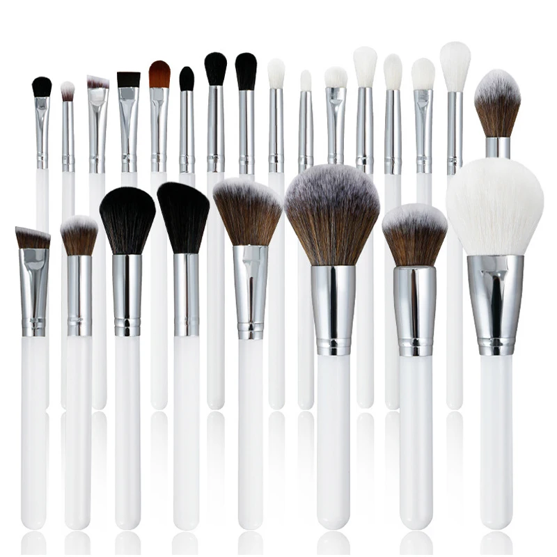 

BEIYALI 24 white makeup brush sets, animal hair wool brushes, eye shadow, blush and powder brushes
