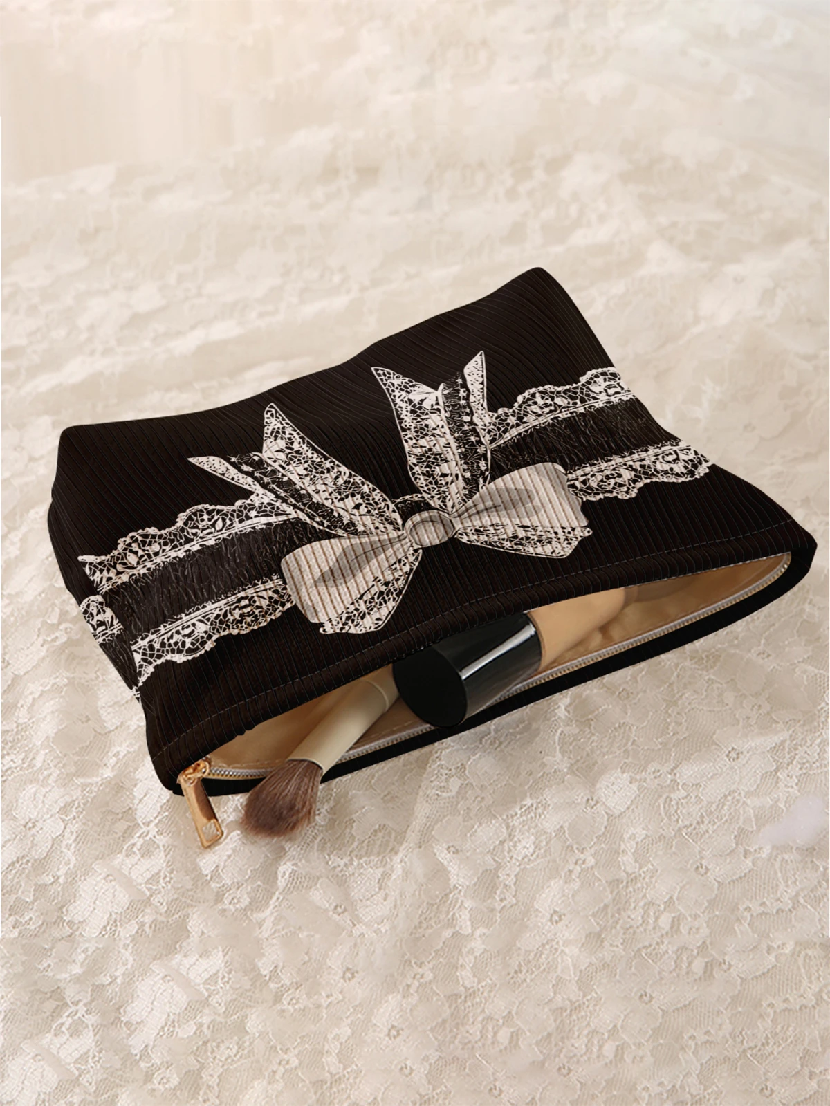 1pc Butterfly Pattern Printed Corduroy Makeup Bag, Lightweight Zipper Makeup Storage Box, Multi functional Bag with Lining