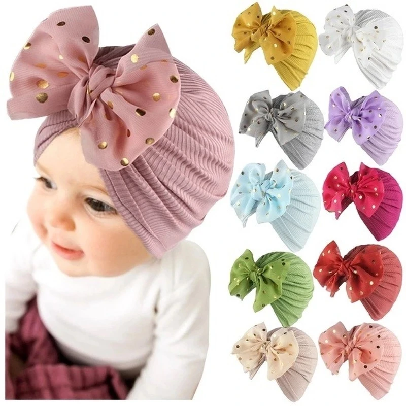 Lovely Shiny Bowknot Baby Hat Cute Solid Color Baby Girls Boys Hat Turban Hairband Soft Infant Cap Beanies Head Wraps A+