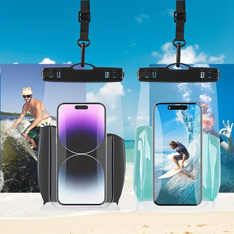 2 PCS Wave Design Large Capapcity Waterproof Phone Bag, Swimming Surfing Earphone Cards Passport Keys Pouch