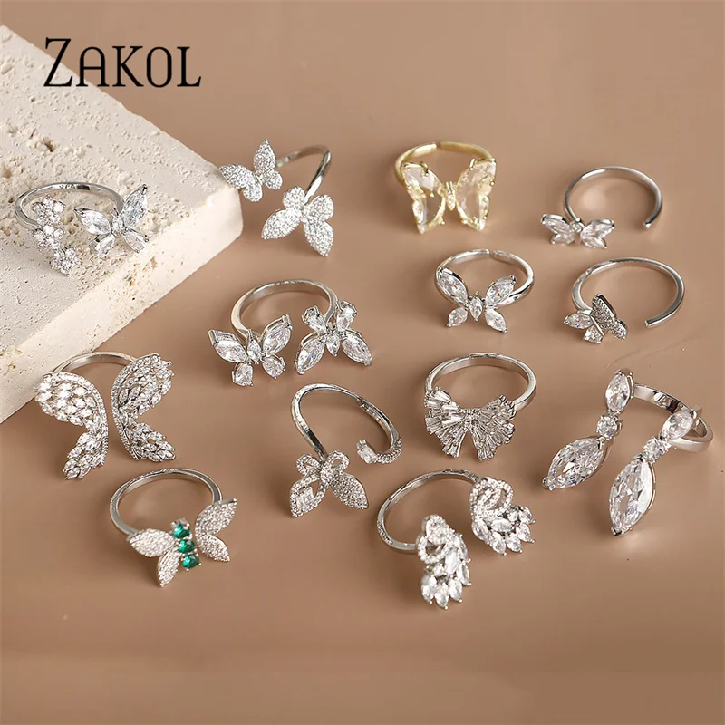 Butterfly Ring, Sterling Silver, Clear White Stones (CZ), Designer Butterflies Jewelry, Fashion Ring, Gift For Her, Bright Ring