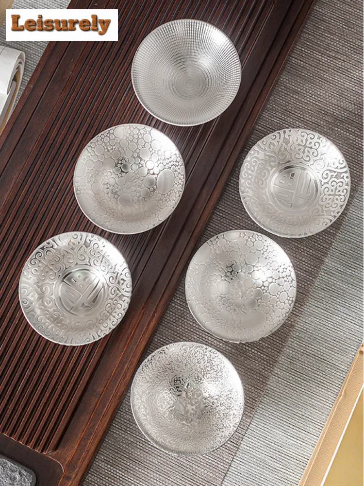 70ml Creative 999 Sterling Silver Master Cup Ceramic Teacups Office Small Tea Bowl Household Handmade Chinese Kung Fu Drinkware