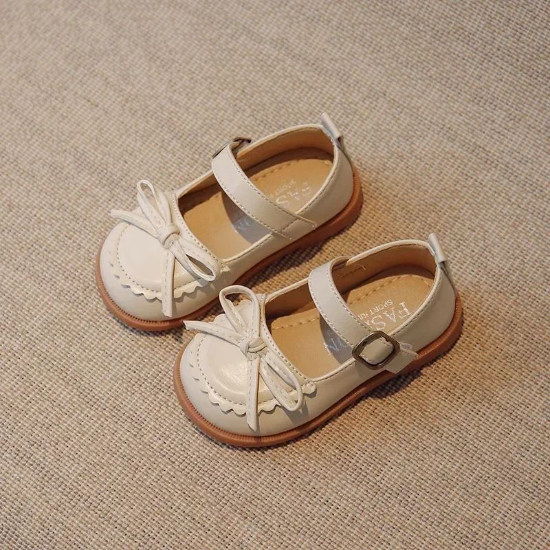 Little Girls Shoes Spring Autumn Kids Soft PU Leather Shoes For Girl School Mary Jane Cute Sweet Flats Shoe Brown, Beige, Black