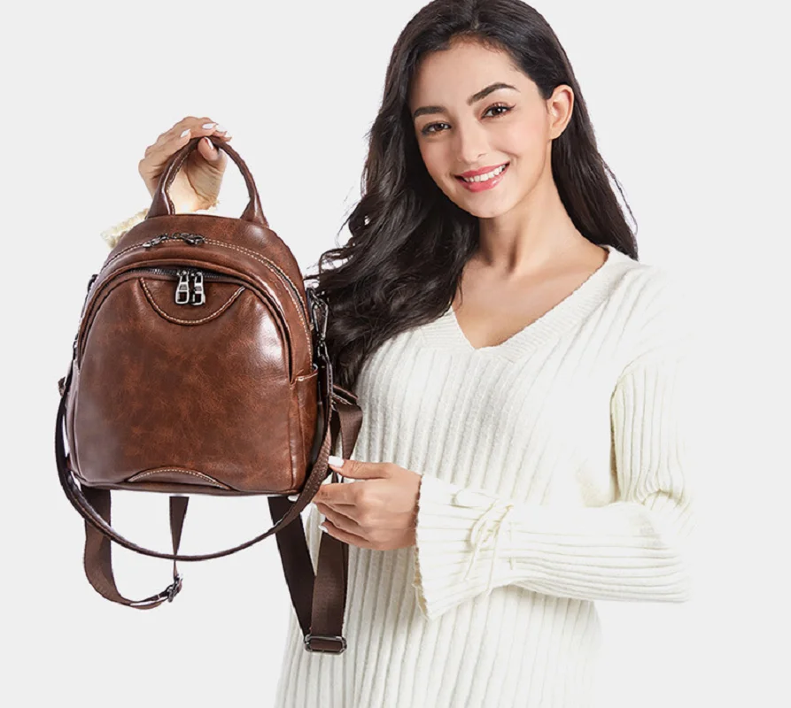 Women Vintage High Quality Real Soft Leather Small Backpack Casual Travel Shoulder Bags Totes Ladies Crossbody Backpacks 4