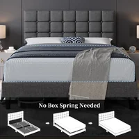 Upholstered Bed Frame, Modern Full Size Bed Platform with Square Stitching and Button Tufted Headboard, Full Size 5