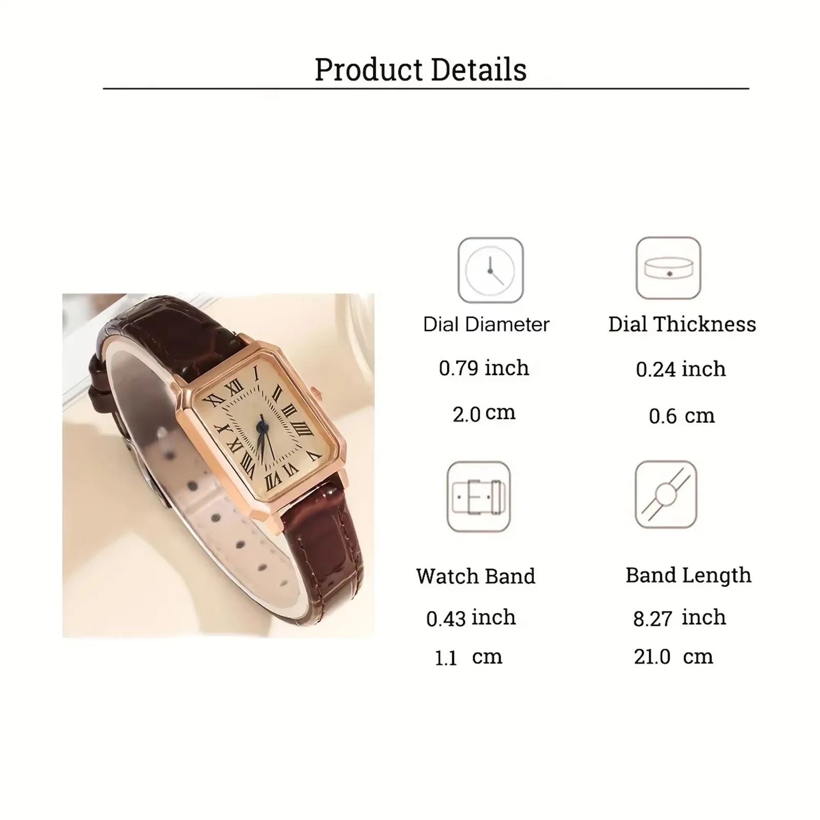 Casual Rectangle Pointer Quartz Watch Rome Fashion Analog Retro PU Leather Wrist Watch For Women Girls