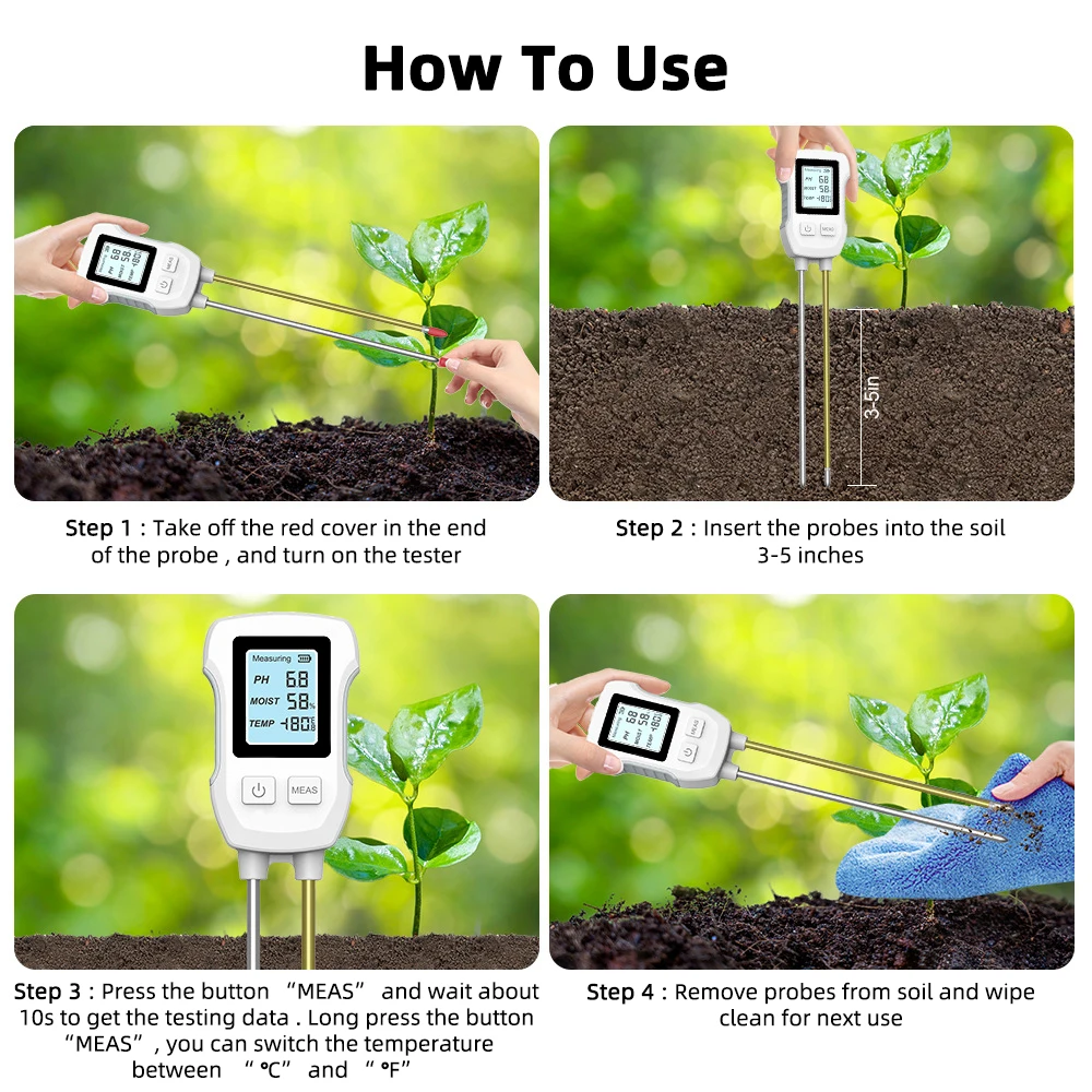 Yieryi Soil PH Meter LCD Digital PH Moisture Temp Tester Dual Needle Acidity Detector for Hydroponics Potted Plants Garden Farm