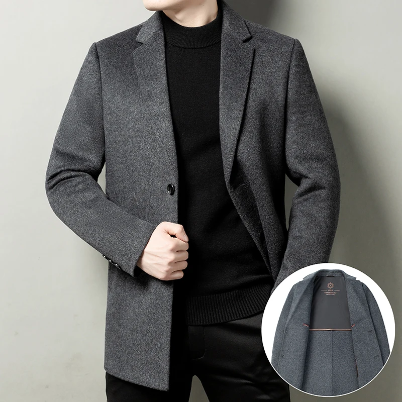 

New Men's Fashion Business Gentleman English Style Wool Double Sided Trend Casual Handsome Slim Wedding Stand Collar Blazer