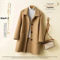 2022 Winter New High-End Korean Style Double-Sided Woolen Jacket For Women Medium-Length Overcoat In Pure Wool