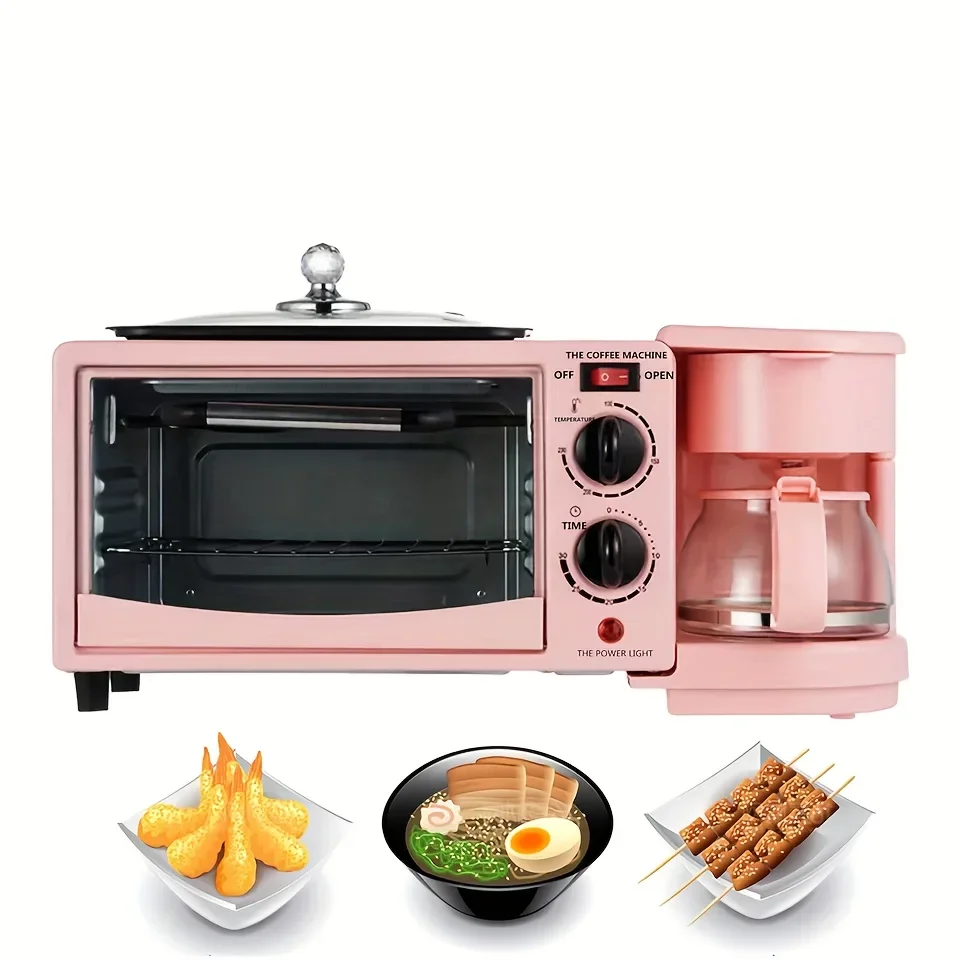 3-in-1 Breakfast Maker Home Mini Electric Oven Bread Maker,600ml Drip Coffee Machine,Non Stick Pan Fry Pan,Can Fry Grill Steak 4