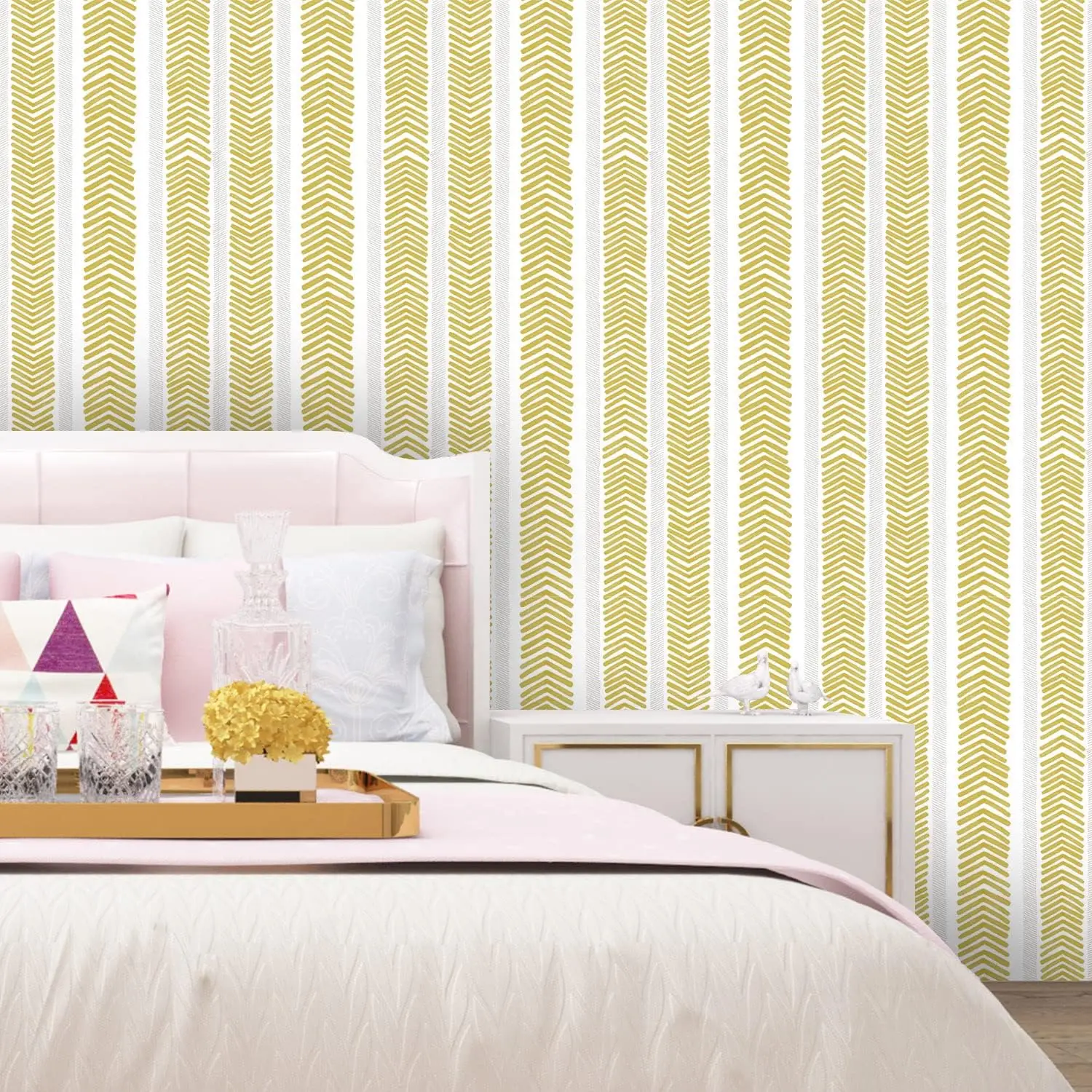 Modern Herringbone Peel and stick Wallpaper Gold and White Contact Paper Geometric Waterproof Self-adhesive Wallpaper