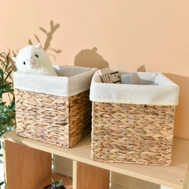 Water Hyacinth Large Rectangle Storage Basket,Dividers Basket Hand Woven  with Handle,Organizing Wicker Basket Pantry,Home Décor - AliExpress