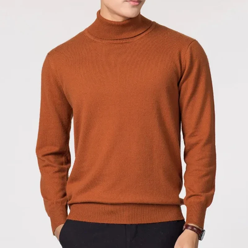 Sweatwear Men's Sweater Solid Color High Neck Pullover Knitted Warm Turtleneck Sweatwear Woolen Mens Winter Outdoor Basic Tops 4