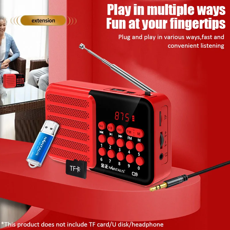 Mini FM Radio Portable Radios Receiver Bluetooth Stereo Speaker MP3 Player with MIC/LCD Display Support TF Card Headphones Play