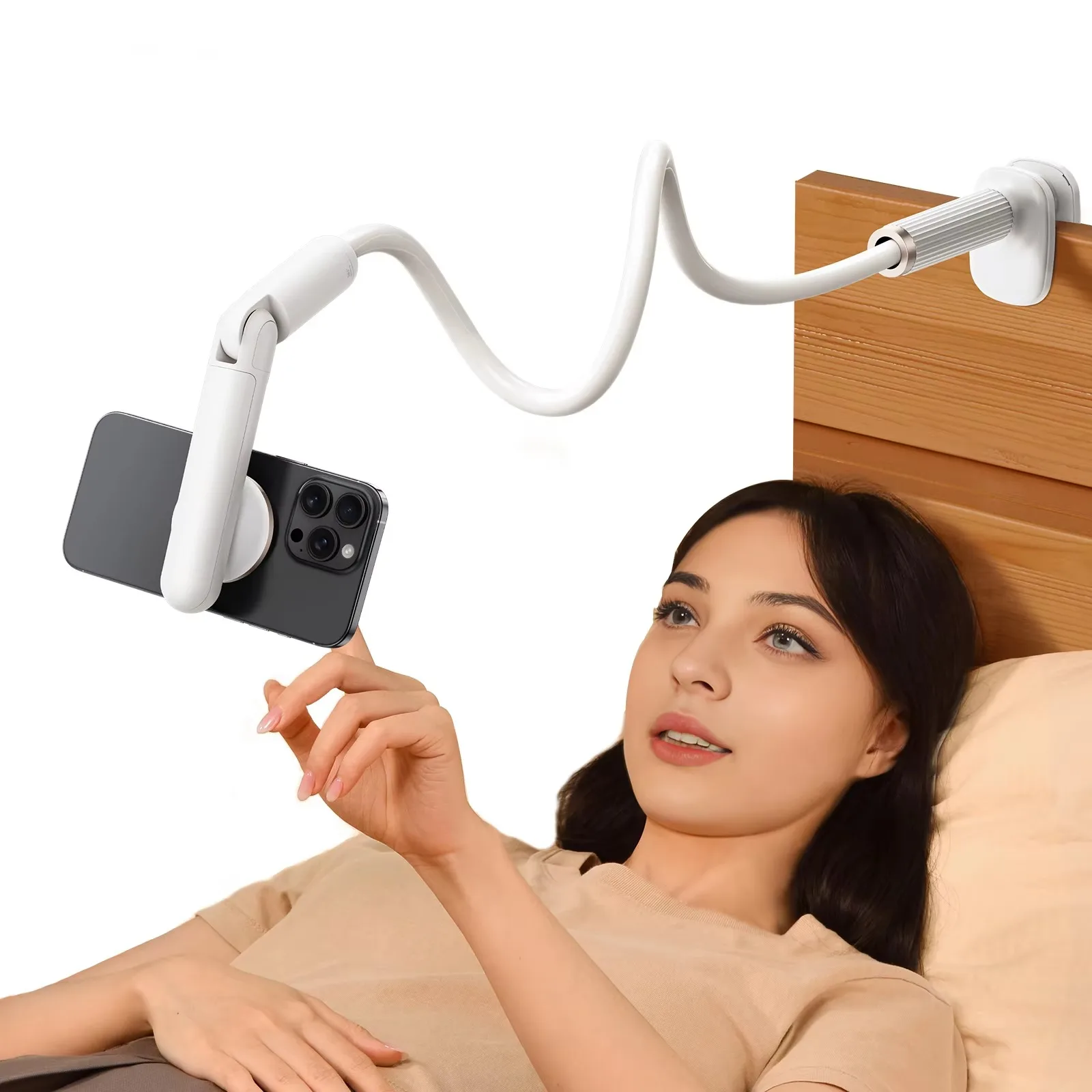 Eary Gooseneck Phone Stand Holder For Bed Kitchen Magnetic Kickstand Adjustable Long Arm Flexible Lazy Bracket For 4-7In Devices