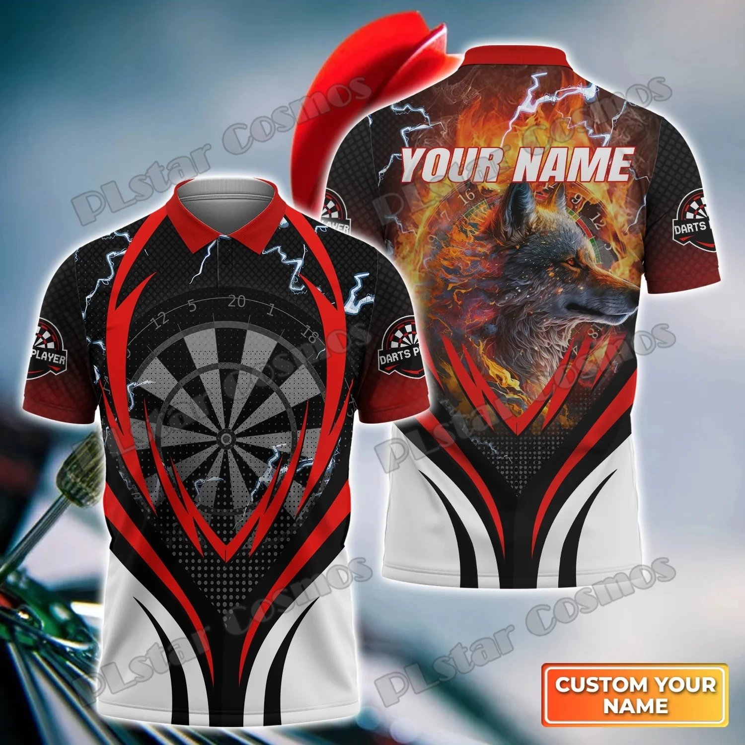 Flame Dartboart Personalisierter Name Drache und Darts 3D-gedrucktes Herren-Poloshirt Sommer Straße Unisex Casual Poloshirt WK86 – Detail 9