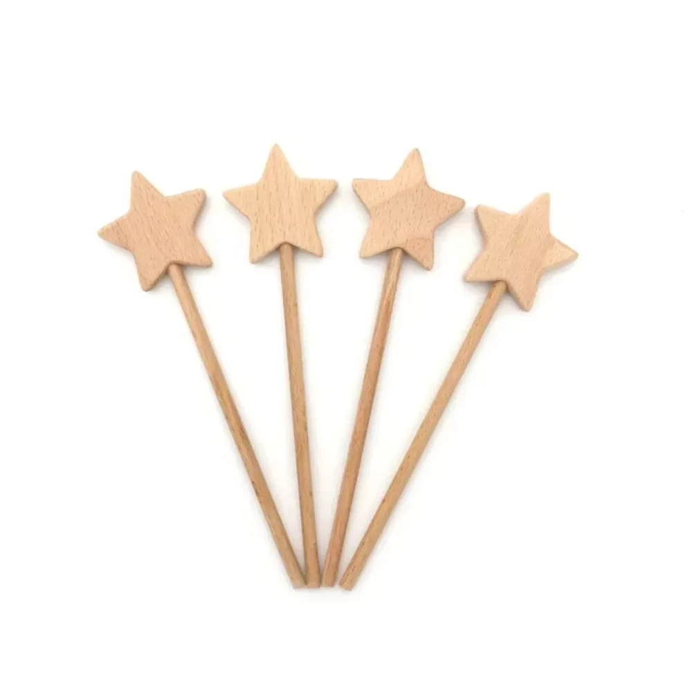 1pc INS Kids Birthday Party Favors Wooden Star Fairy Stick Beech Moon Fairy Wand Baby Shower Cloud Photo Props