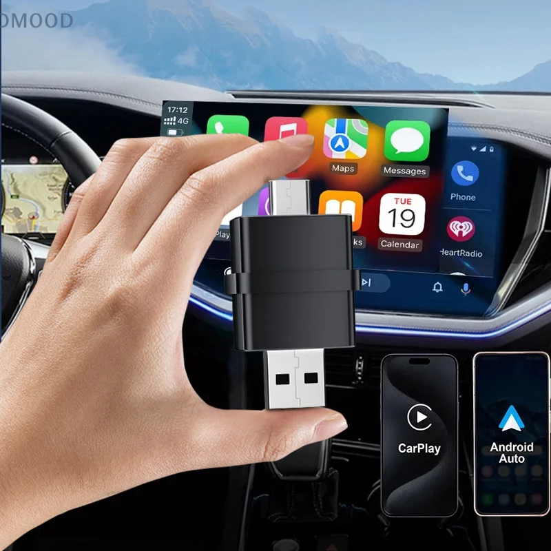 Type-C And USB Dual Interface CarPlay Android Auto Wireless Adapter Portable Dongle Smart Mini Connecting Box Smart System