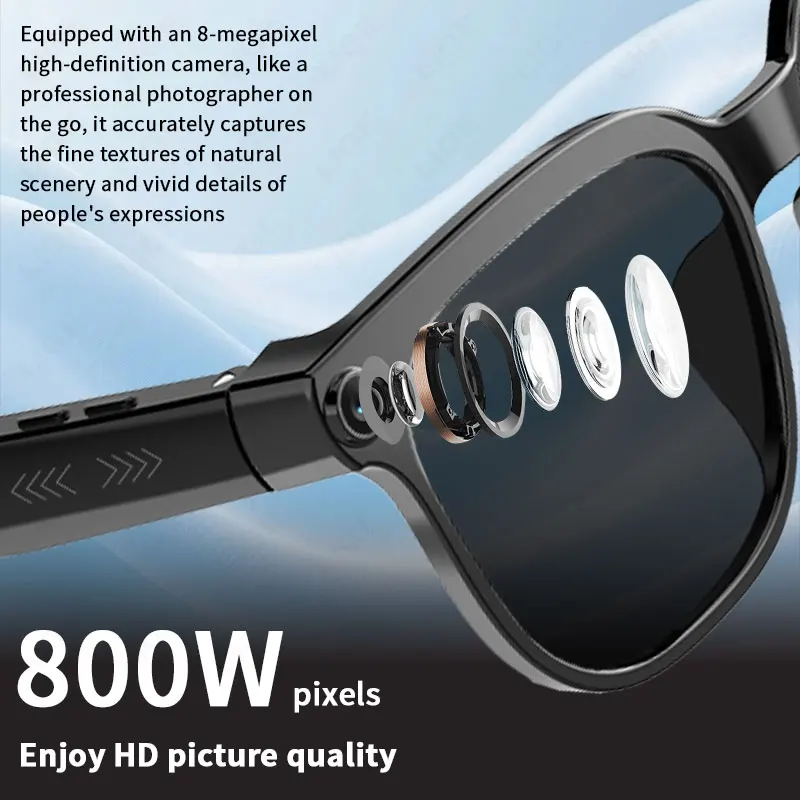 LIGE New 8MP Camera AI Glasses Men Smart Translation Glasses 1080P Video Recording AI Voice Control Waterproof Call Sunglasses