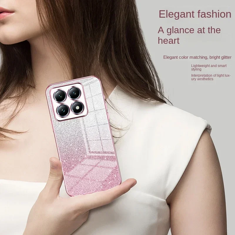 Gradient Glitter Soft Silicone Shockproof Protective Phone Case with Electroplated Frame