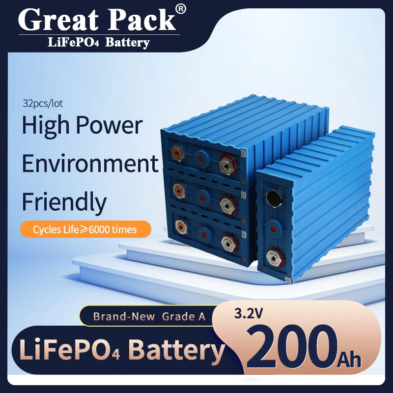 

Rechargeable 3.2V 200AH Lithium Ion Battery Cell LiFePO4 Deep Cycle 100% Full Capacity Brand New Grade A Solar Power Bank