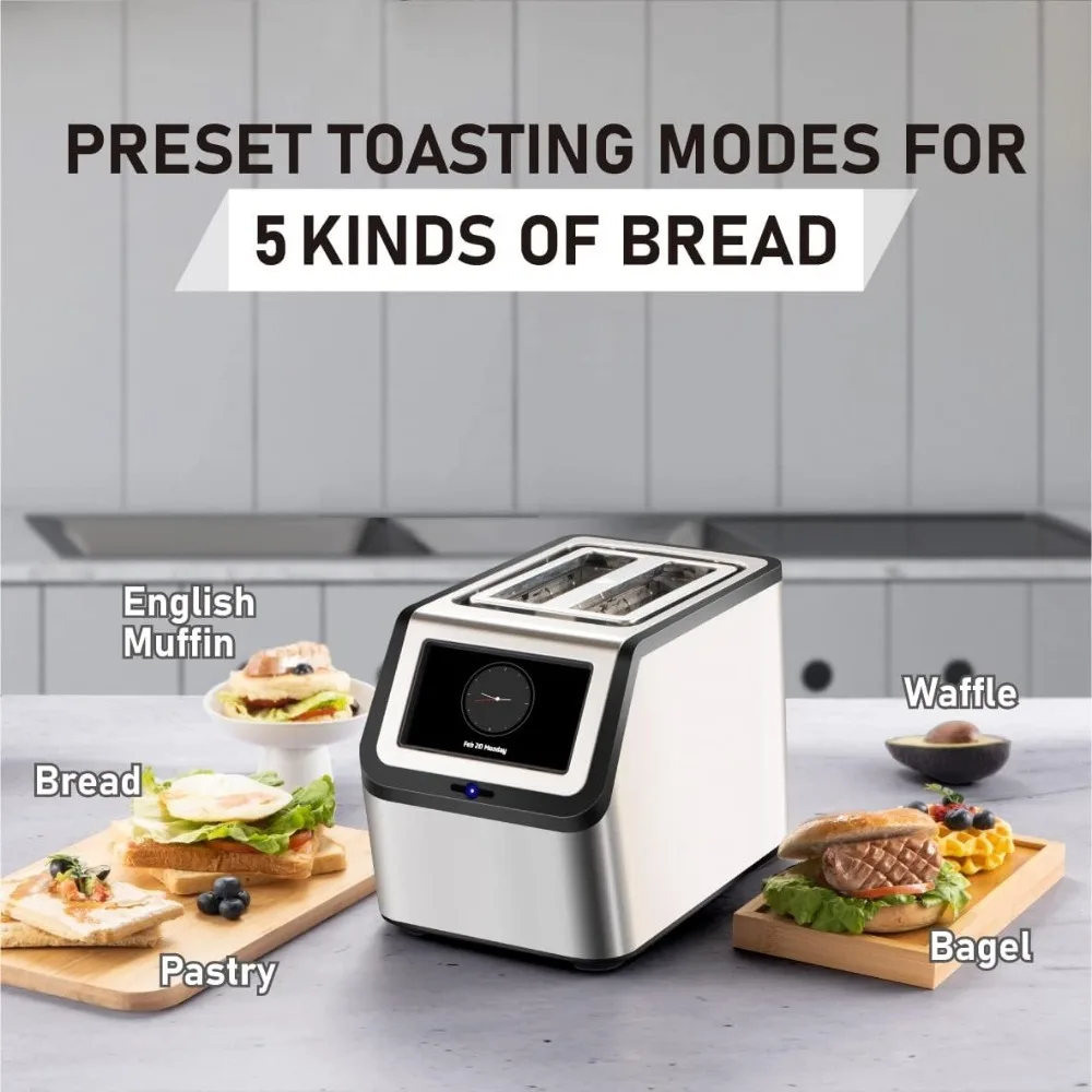 Toaster, 2 slice toaster, Automatic setting, Bagels, English muffins, toast, waffles, bread, Stainless steel 4