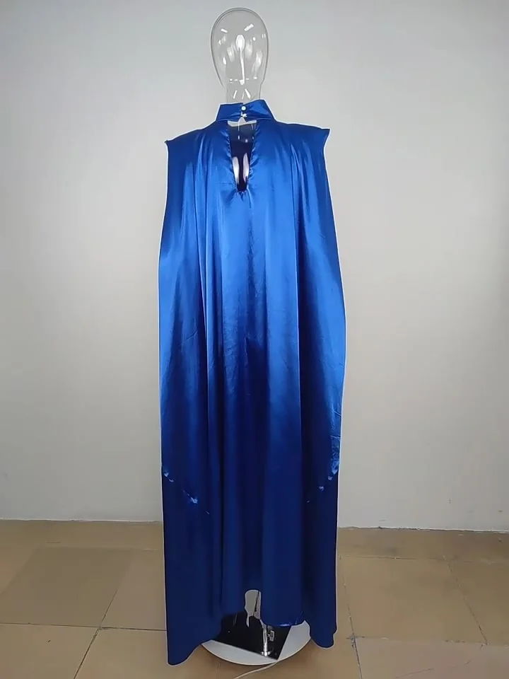 Элегантное женское атласное вечернее платье макси с воротником-стойкой осеннее