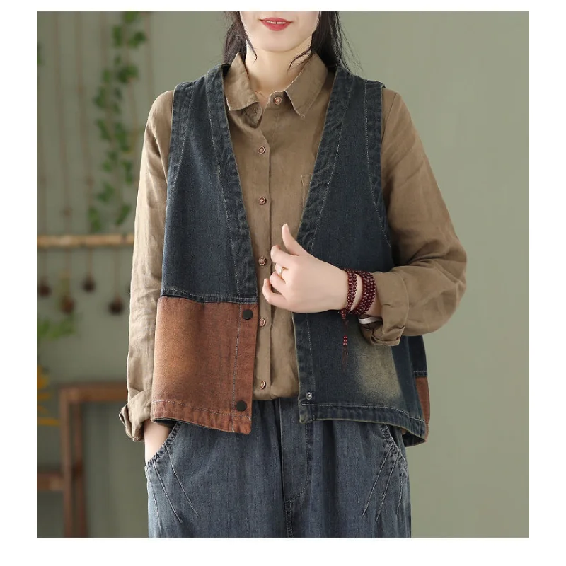 2023 Spring New Retro Art Denim Vest for Women High Grade Loose Relaxed Light and Thin Vest Girl