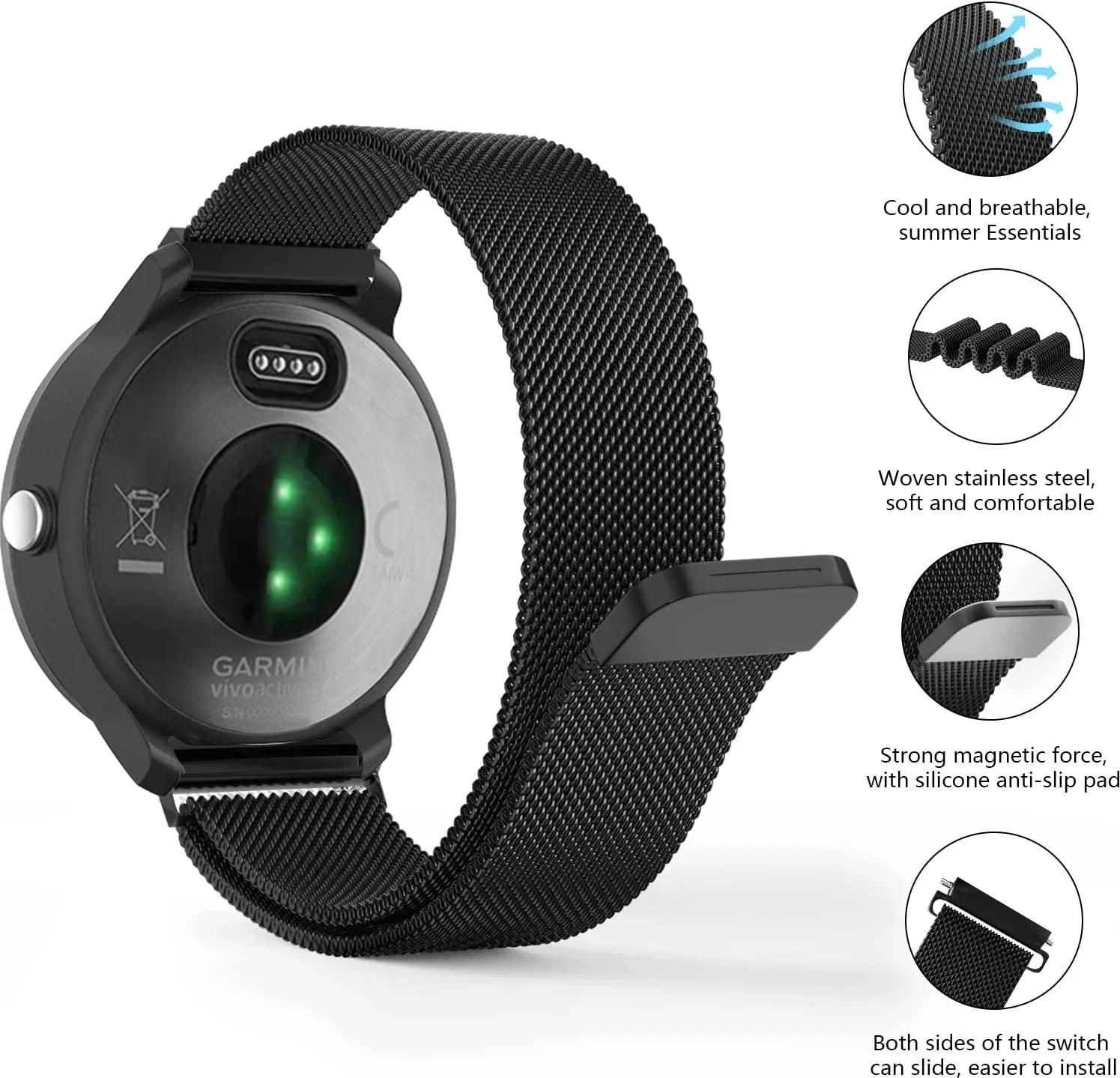 Milanese Magnetic Loop Watch Strap, 20mm/22mm, Elegant Design