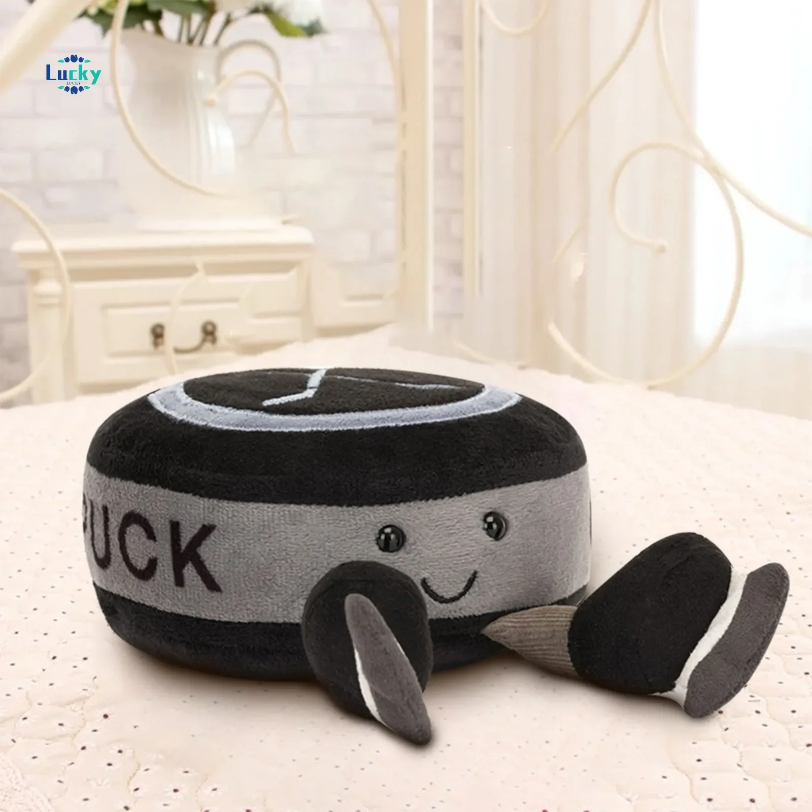 Adorable Plush Puck Toy with Cute Face and Legs Perfect Gift for Kids and Sports Fans Soft and Huggable 6