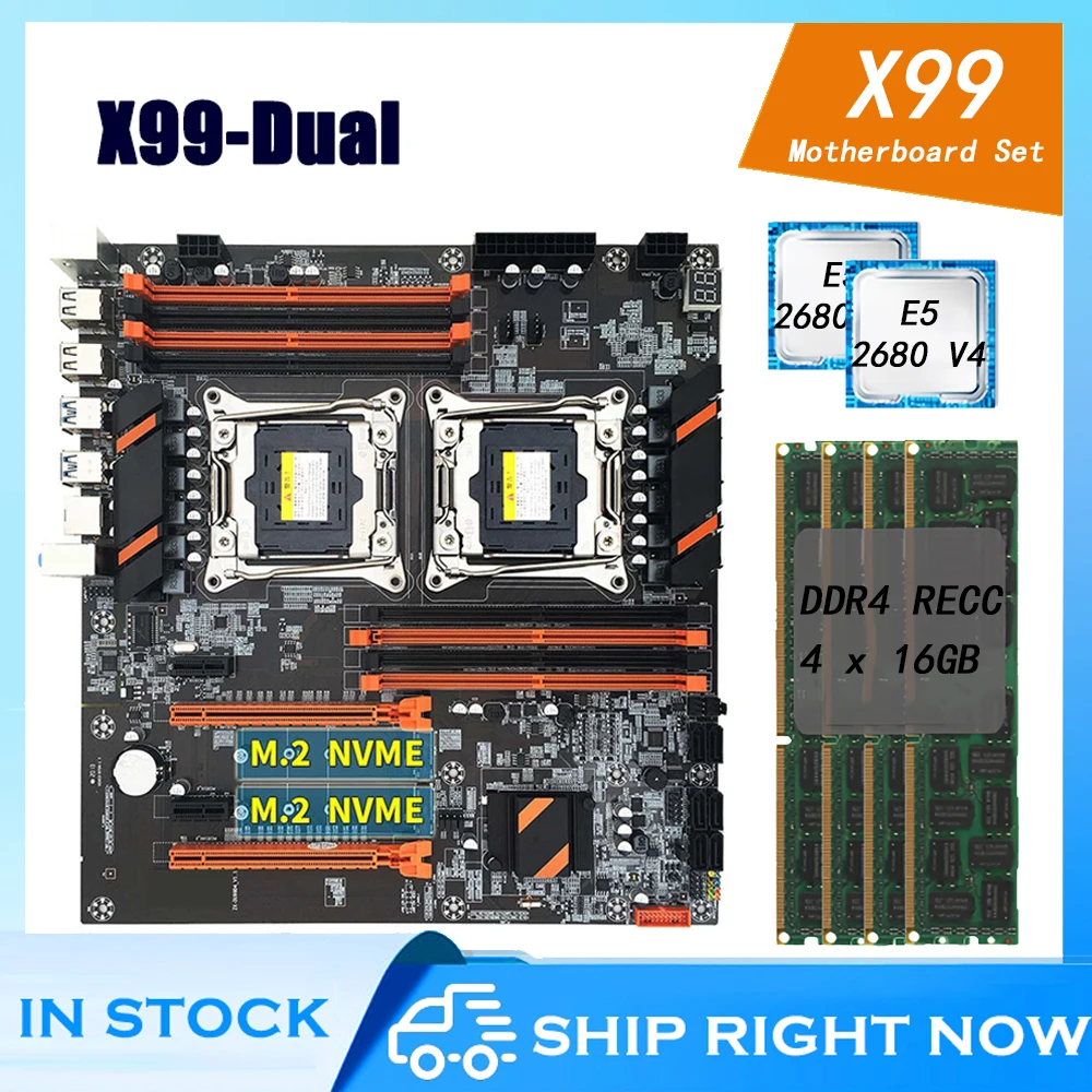 X99 Motherboard Set Dual Cpu With E5 2680 V4 64gb Ddr4 Ram 2400mhz