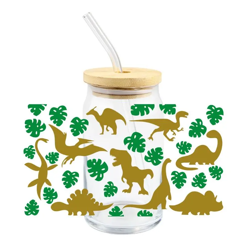 Cartoon Dinosaur UV DTF Wrap Transfer Stickers Cute Funny Design Waterproof Wrap For Glassses Cups Mugs Decal Simple To Use 3d stickers uv dtf wrap transfer