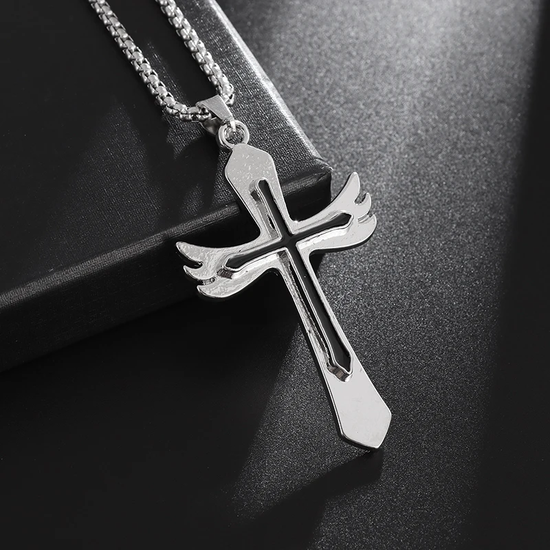 

Stainless Steel Cross Pendant Fashion Hip Hop Punk Style Men Women Couple Necklace Jesus Christian Amulet Jewelry