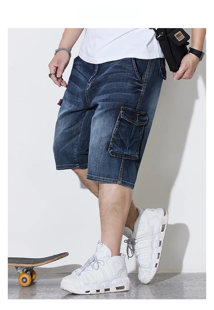 Summer five-minute trousers men's loose large size denim shorts multi-pocketed trousers 48 46 8xl 7xl