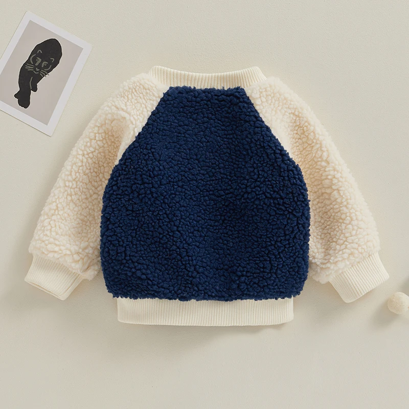 FOCUSNORM 0-4Y Autumn Winter Toddler Baby Boys Fleece Coat Contrast Color Long Sleeve Button Cardigan Jacket Outwear