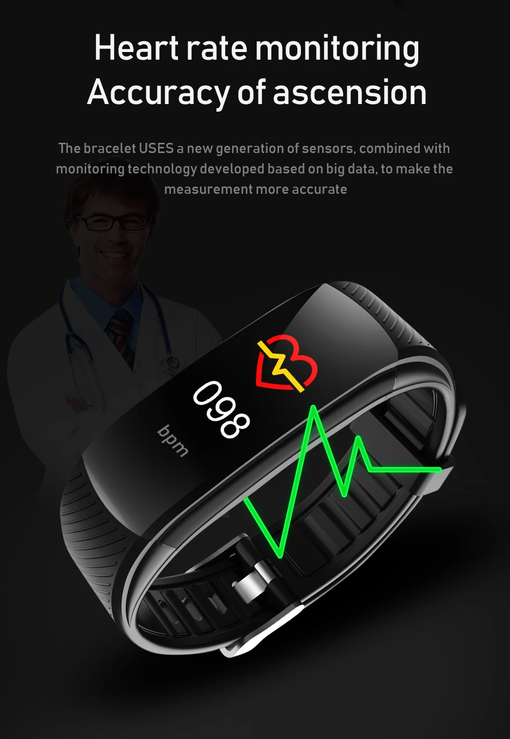 C5S Smart Bracelet IP67 Support Heart Rate Blood Pressure Blood Oxygen Measurement Call Reminder 3 Sports Modes For Men Women