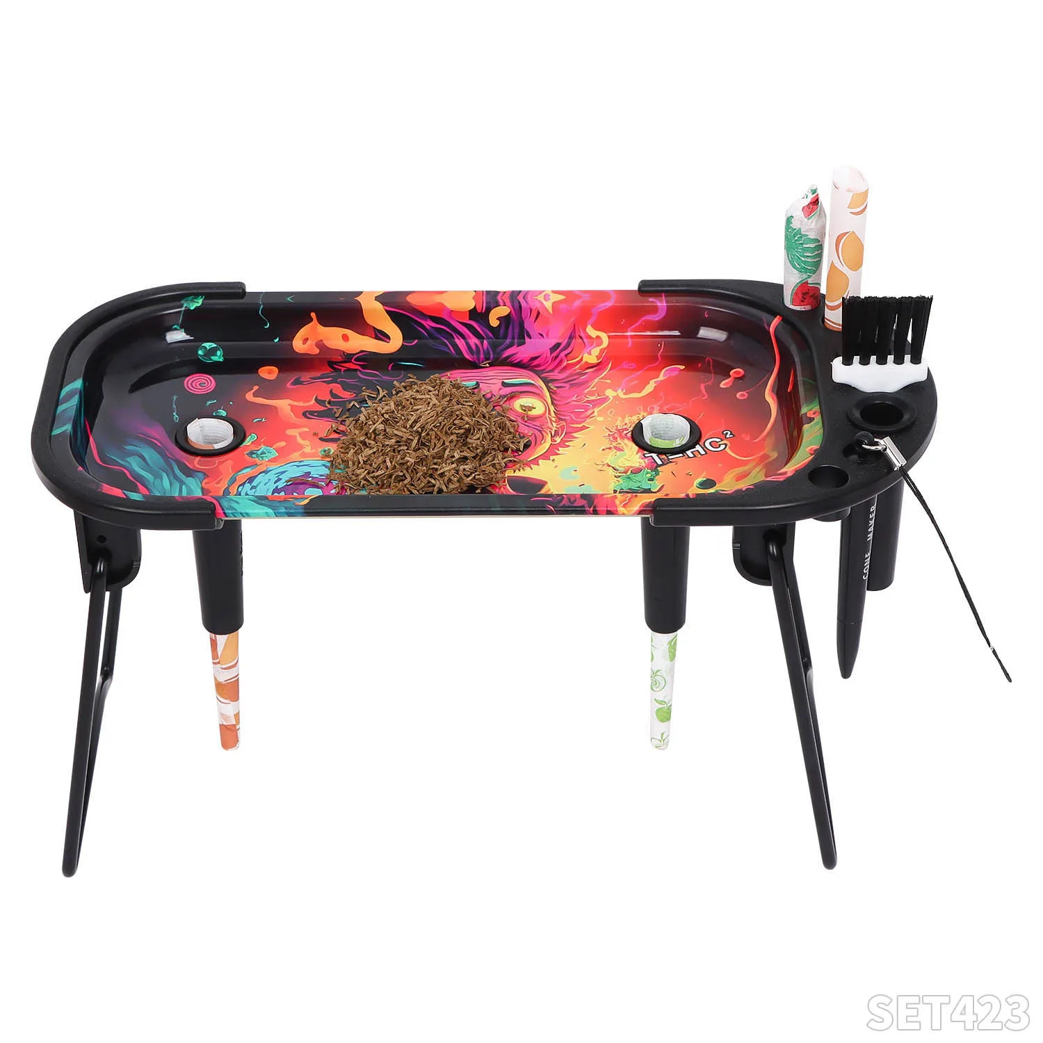 1 Set Foldable Rolling Tray Stand Set With King Size 1 1/4 Tubes cigarette rolling tray