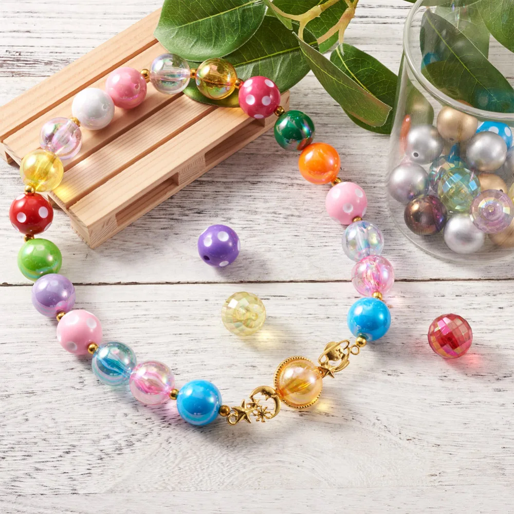 70Pcs 20mm Round Transparent Acrylic Beads AB-Color Plated Bubblegum Solid Color Spray Painted for Jewelry Making DIY Bracelet