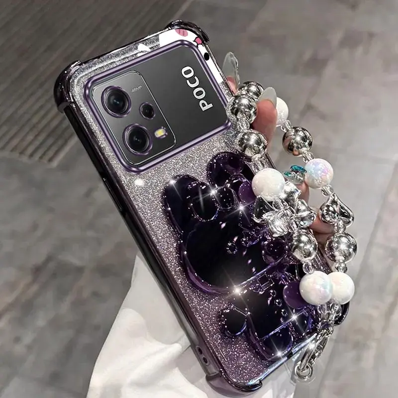 Glitter Mirror Rabbit Phone Holder Case with Anti-Knock Stand and Airbag Protection