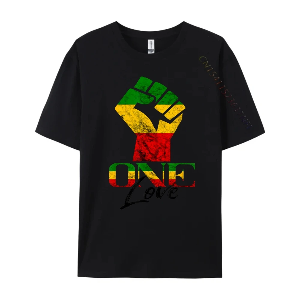 Rasta Reggae One Pride Love Slogan Short Sleeve Tops Tees Autumn O-Neck Premium Cotton Mens T-Shirt Slogan T-Shirt Latest Rasta Reggae One Pride Love Reggae Roots Handfist Reggae black