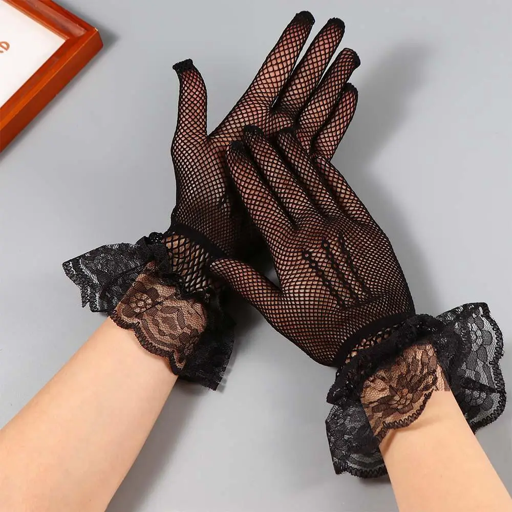 Thin Korean Elasticity Bridal Mesh Sun Protection Wedding gloves Hand Sleeve Lace Mittens Flower