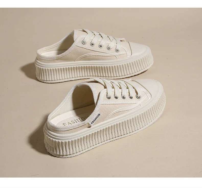 2024 verano nuevos zapatos de galleta ins moda versión coreana de todos los zapatos de lona de arrastre medio zapatos casuales de estudiante de suela gruesa_voghion.com