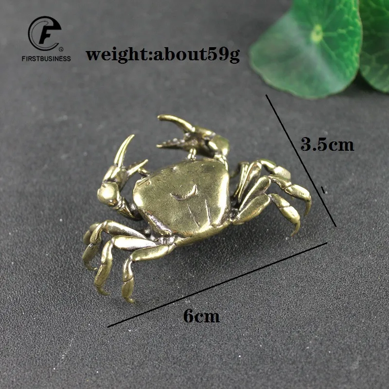 60G Brass Crab Small Statue Ornament Copper Handmade Antique