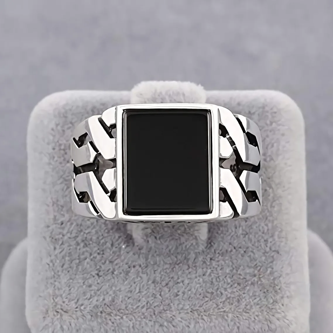 Fashion Men's Black Red Square Drop Glaze Hollow Ring Silver Vintage Punk Bike Party Jewelry