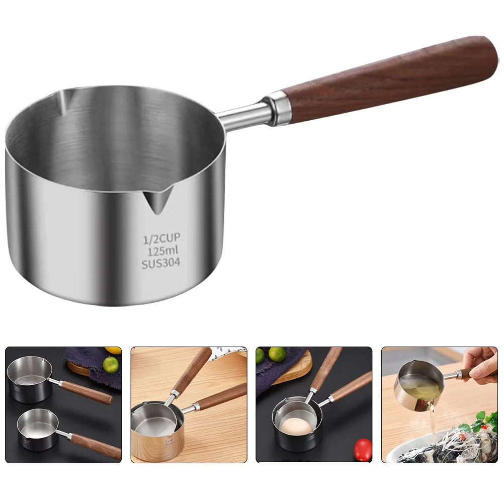 Mini Soup Pots Oil Melting Cooking Pot Butter Melting Pot Nonstick Easy to Clean with Wooden Handle Small Saucepan for Restaurant Camping 125ml, Size