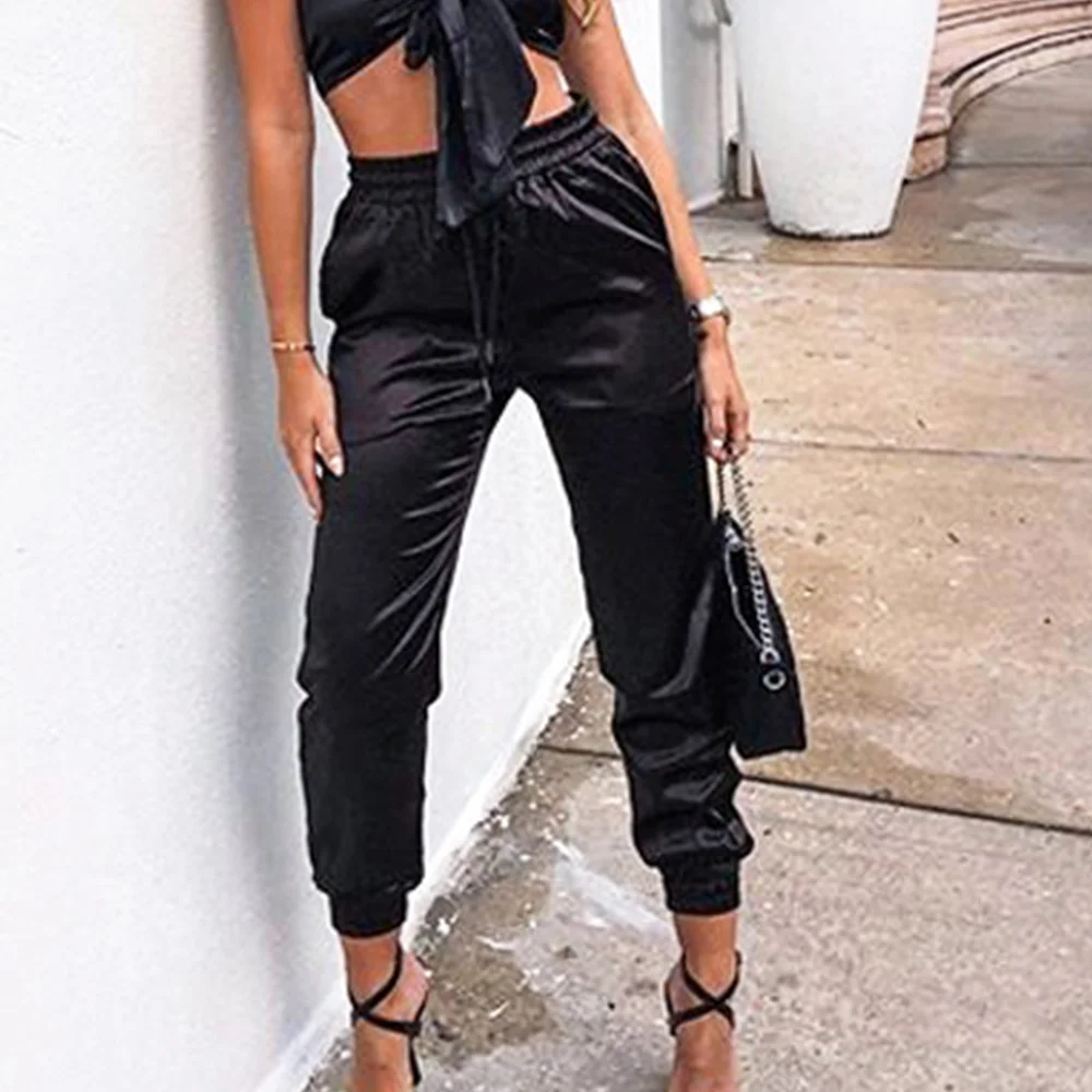 jogger pants Sexy black Autumn winter streetwear leather pants women clothing vintage stacked baggy gothic High waist PU harem pants trousers cargo pants for women