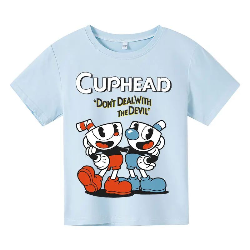 Children Cute cuphead Clothes Kids Summer Fashion T-shirt Baby Boys Cartoon Tshirts Toddler Girls Short Sleeve Casual Tops 4