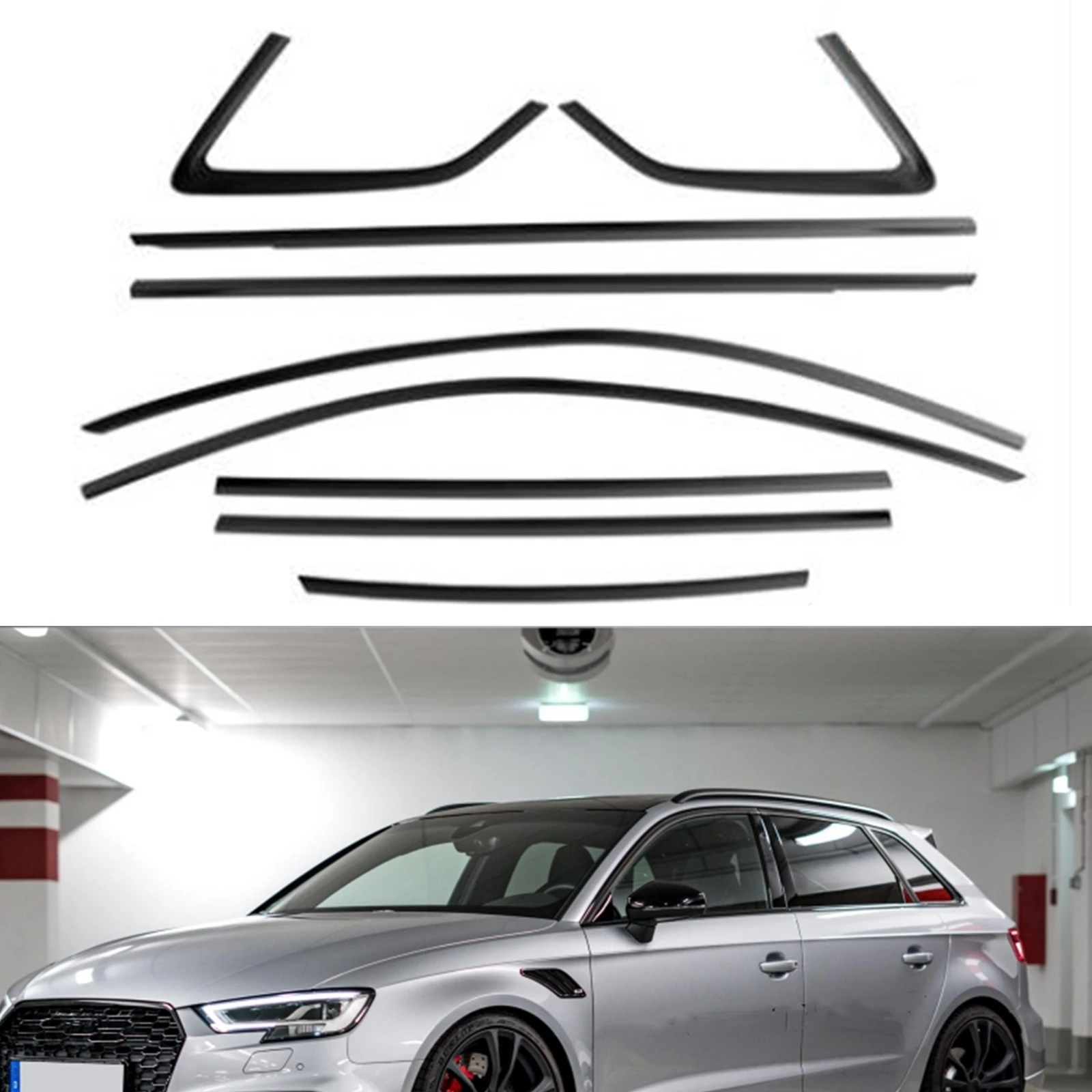 

10pcs Car Exterior Window Trim For Audi A3 Hatchback 2013-2020 Weatherstrips Titanium Black Seal Strip Cover Tape Gasket Sticker