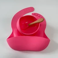 Soft Silicone Baby Feeding Bowl Silicone Bibs/Bowl/Spoon Children Dishes Bibs Set Dinnerware 3Pcs Set Feeding Bowls